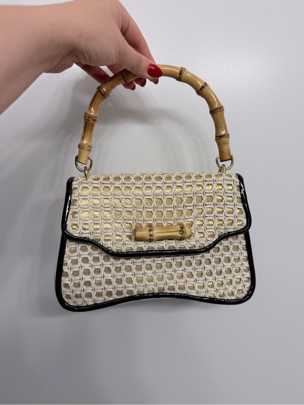 Tommy Bahama Woven Bamboo-Handle Top-Handle Bag in Cream